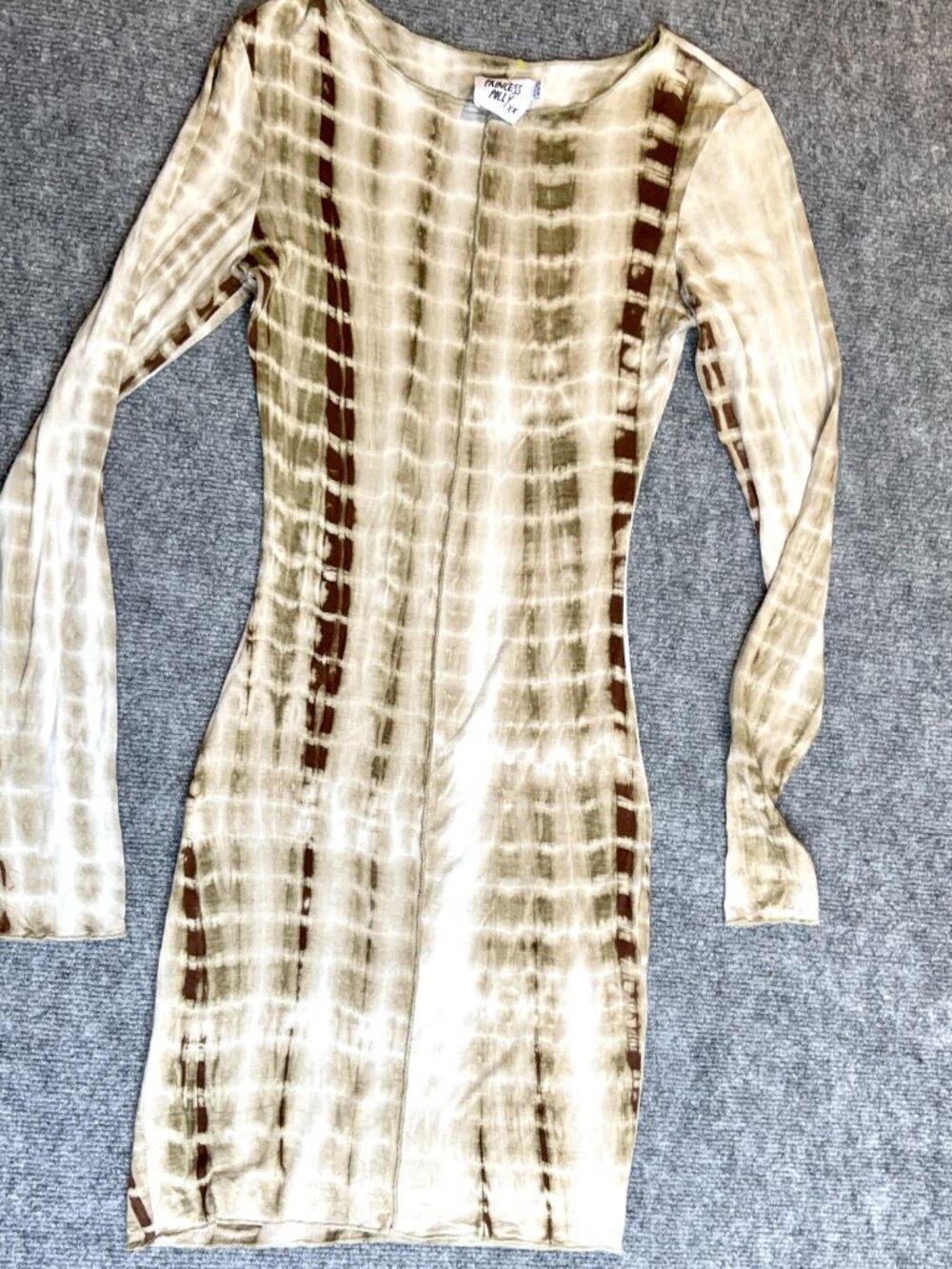 Princess Polly Tie Dye Bodycon Mini Dress US 4 White Brown Long Sleeve Stretch
